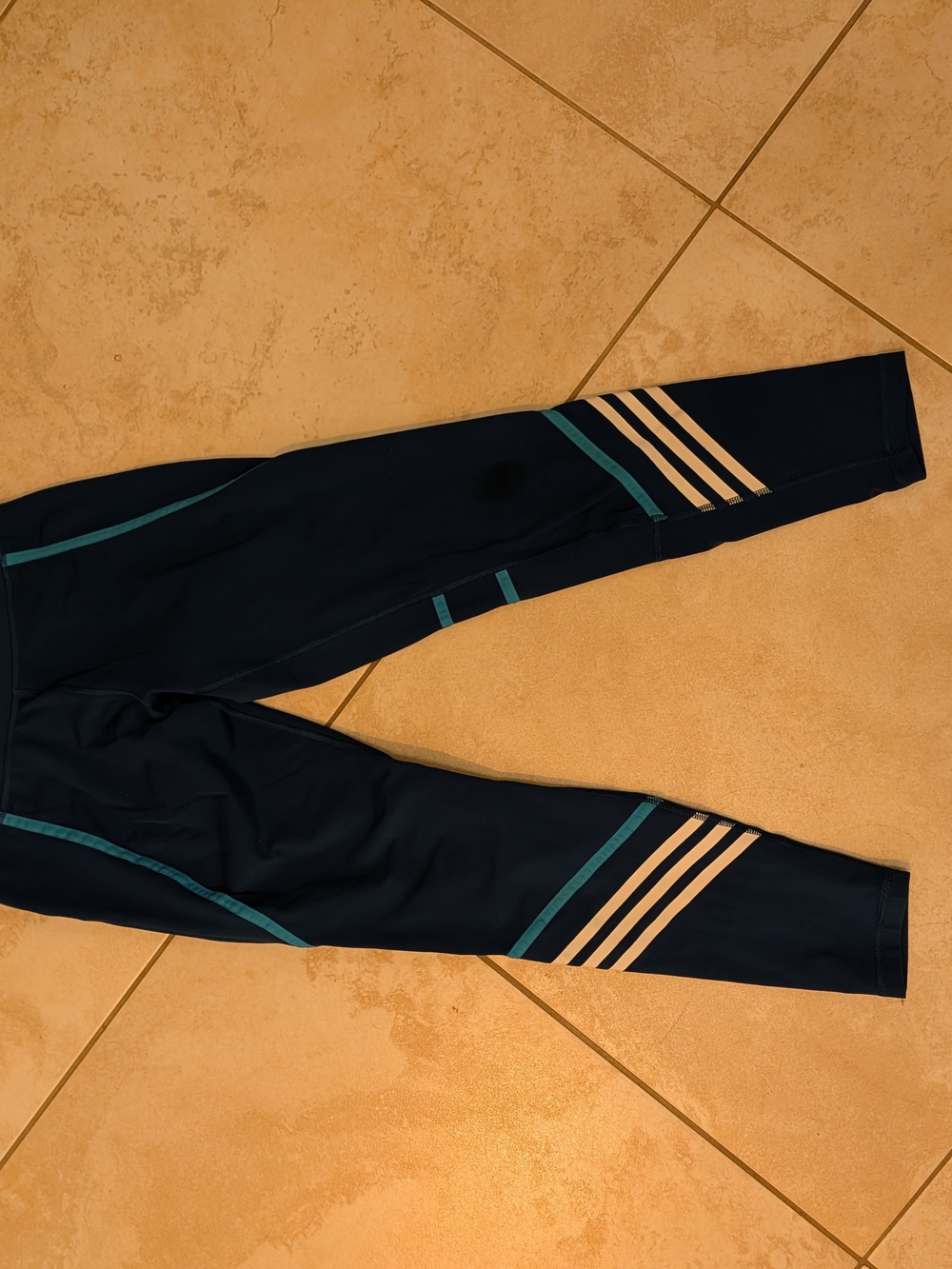 adidas Navy Blue Leggings with Teal and Light Pink Stripes